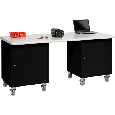 Global Industrial 72 x 30 Plastic Safety Edge Mobile Pedestal Workbench Black