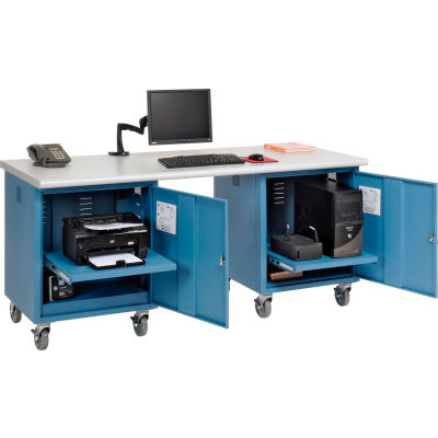Global Industrial 72 x 30 Plastic Safety Edge Mobile Pedestal Workbench Blue