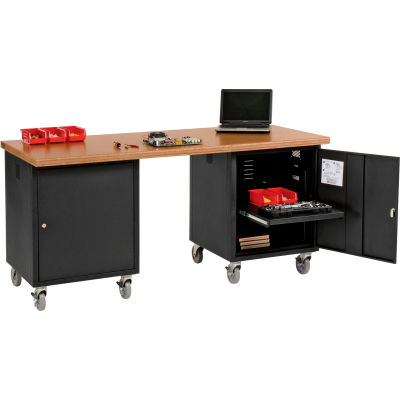 Global Industrial Mobile Pedestal Computer Workbench, Shop Top Safety Edge, 72"W X 30"D, Black
