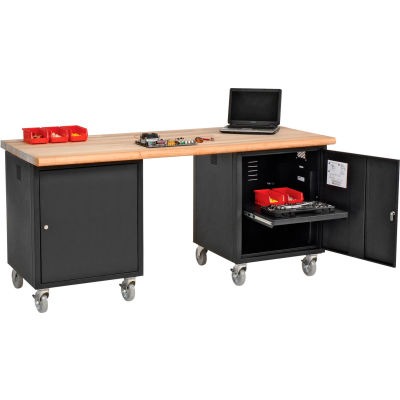 Global Industrial 72 x 30 Maple Safety Edge Mobile Pedestal Workbench Black