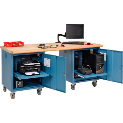 Global Industrial 72 x 30 Maple Safety Edge Mobile Pedestal Workbench Blue