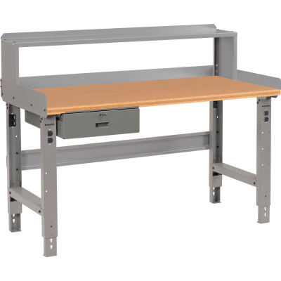 Global Industrial Workbench w/ Shop Top Square Edge & Riser, 60"W x 36"D, Gray