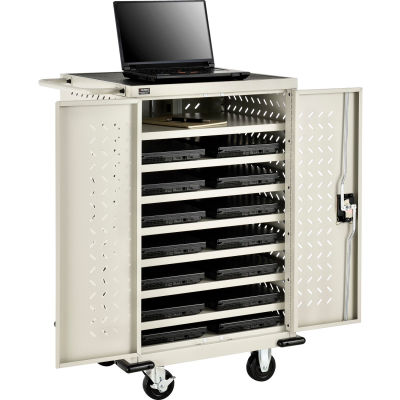 Global Industrial Mobile Charging Cart for 12 Chromebooks and Tablets, Putty, Assembled