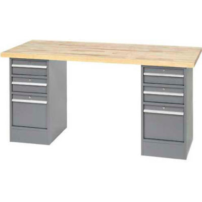 Global Industrial 96 x 30 Pedestal Workbench - 5 Drawers, Plastic Laminate Square Edge - Gray