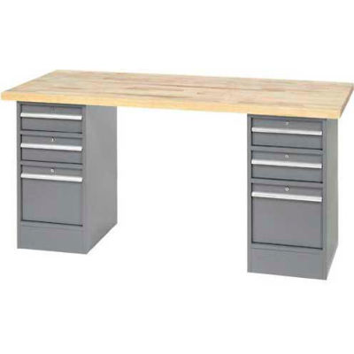 Global Industrial™ 96 x 30 Pedestal Workbench - 6 Drawers, Plastic Laminate Square Edge - Gray