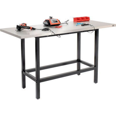 Global Industrial Standing Height Workbench w/ SS Square Edge Top, 72"W x 30"D, Black
