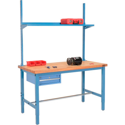 Global Industrial™ 72x36 Production Workbench Maple Square Edge - Drawer, Upright & Shelf-BL