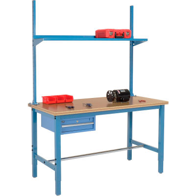 Global Industrial 96x30 Production Workbench Shop Top Square Edge - Drawer, Upright & Shelf BL