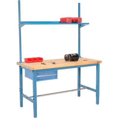 Global Industrial™ 60x30 Production Workbench Birch Square Edge - Drawer, Upright & Shelf BL