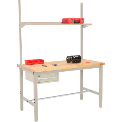 Global Industrial 96x30 Production Workbench Birch Square Edge - Drawer, Upright & Shelf TN