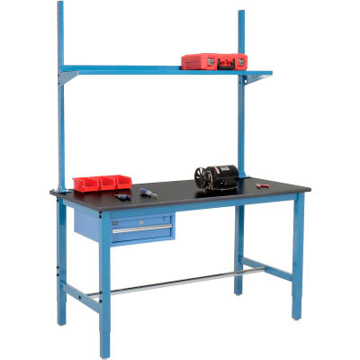 Global Industrial 60x30 Production Workbench Phenolic Safety Edge Drawer, Upright & Shelf BL