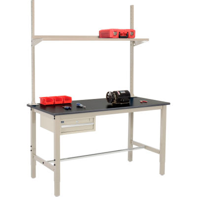 Global Industrial 72x36 Production Workbench Phenolic Safety Edge - Drawer, Upright & Shelf TN