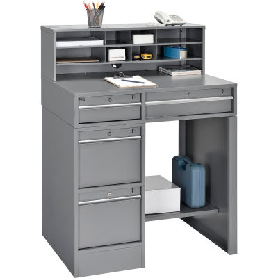 Global Industrial™ Pedestal Shop Desk w/ 4 Drawers & Shelf, 38"W x 29"D, Gray