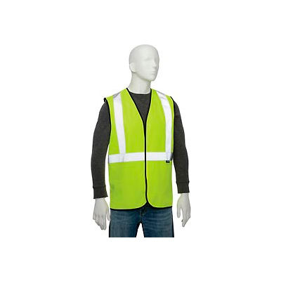 Global Industrial Class 2 Hi-Vis Safety Vest, 2" Reflective Strips, Polyester Solid, Lime, Size L/XL