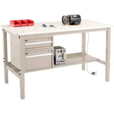 Global Industrial 60"W x 36"D Production Workbench - ESD Safety Edge - Drawers & Shelf - Tan