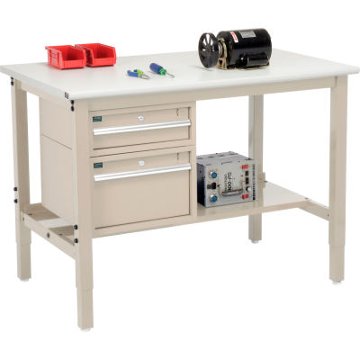 Global Industrial 48"W x 36"D Production Workbench - ESD Safety Edge - Drawers & Shelf - Tan