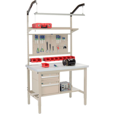 Global Industrial 48"W x 30"D Production Workbench - Laminate Square Edge Complete Bench - Tan