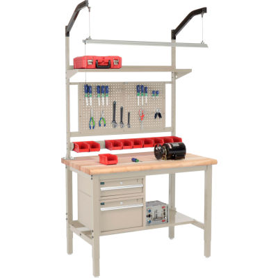 Global Industrial 48"W x 30"D Production Workbench - Maple Safety Edge Complete Bench - Tan