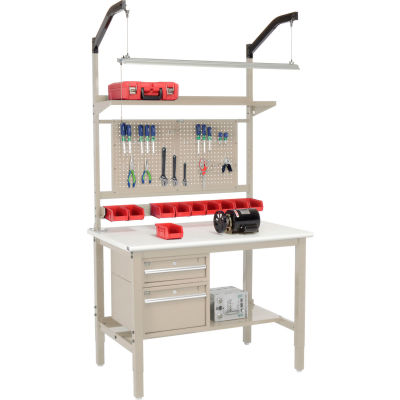 Global Industrial 48"W x 30"D Production Workbench - ESD Safety Edge Complete Bench - Tan