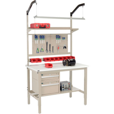 Global Industrial 48"W x 30"D Production Workbench - ESD Square Edge Complete Bench - Tan