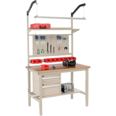 Global Industrial 48"W x 30"D Production Workbench - Shop Top Square Edge Complete Bench - Tan