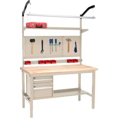 Global Industrial 60"W x 30"D Production Workbench - Maple Safety Edge Complete Bench - Tan