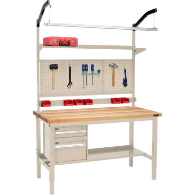 Global Industrial 60"W x 36"D Production Workbench - Birch Square Edge Complete Bench - Tan