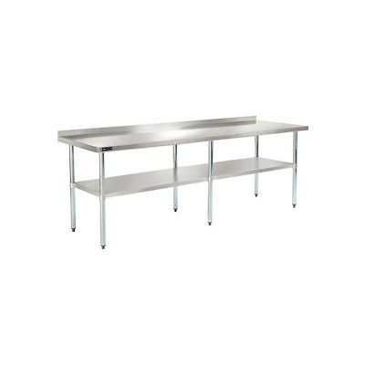 Global Industrial Workbench W/Shelf, 18 Ga. 430 Series Stainless, 2" Backsplash, 96"Wx30"D