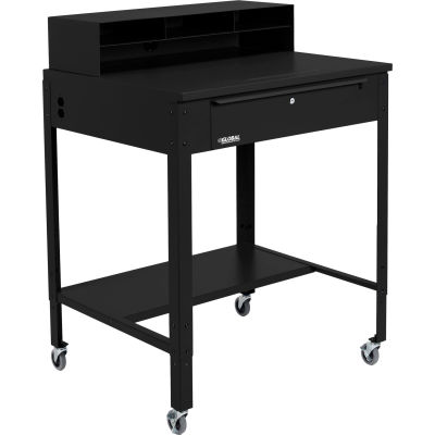 Global Industrial Mobile Shop Desk - Pigeonhole Riser 34-1/2 x 30 x 38 Flat Surface - Black
