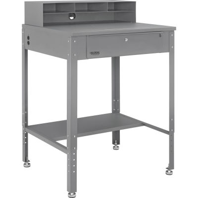Global Industrial Flat Surfaced Shop Desk w/ Pigeonhole Riser, 34-1/2"W x 30"D, Gray