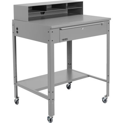 Global Industrial Mobile Shop Desk - Pigeonhole Riser 34-1/2 x 30 x 38 Flat Surface - Gray