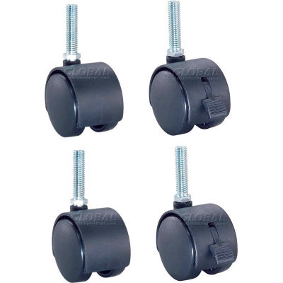 Nexel® CA2BN4 (2) Swivel (2) Swivel Brake Stem Casters, 2" Nylon, Set of (4), 300 lb Capacity