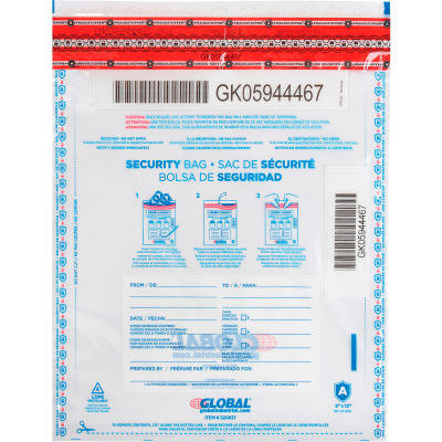 Global Industrial FraudStopper Tamper Evident Clear Deposit Bag, 9"W x 12"H, 100/Pack