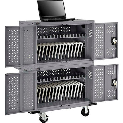 32-Device Charging Cart for Chromebooks Laptops and iPad® Tablets, Gray, Unassembled