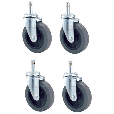 Nexel® CA4S4 (4) Swivel Stem Casters, 4" Rubber, Set of (4), 500 lb Capacity