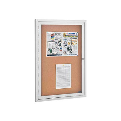 Enclosed Bulletin Board - Cork - Aluminum Frame - 24" x 36" - 1 Door