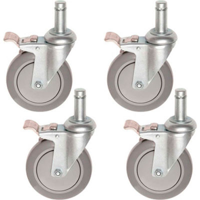 Nexel® CA5BP4 (4) Swivel Brake Stem Casters, 5" Polyurathane, Set of (4), 1200 lb Capacity