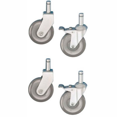 Nexel® CA5RSB (2) Swivel Brake (2) Rigid Stem Casters, 5" Polyurethane, Set of (4), 1200 lb Cap
