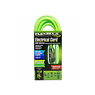 Flexzilla FZ512725 Pro Extension Cord, 25', 14/3, All-Weather, Lighted Plug, ZillaGreen