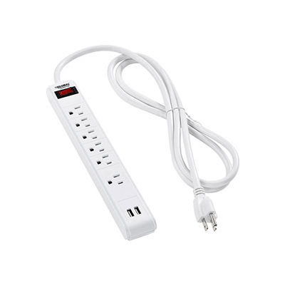 Global Industrial Surge Protected Power Strip W/USB Ports, 5+1 Outlets, 15A,900 Joules,6' Cord