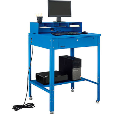 Global Industrial Flat Surfaced Shop Desk w/ Pigeonhole Riser, 34-1/2"W x 30"D, Blue
