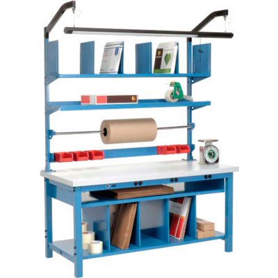Global Industrial Complete Packing Workbench W/Power Apron, Laminate Square Edge, 72"W x 30"D