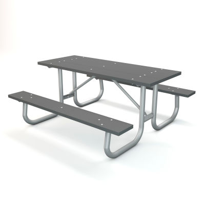 Global Industrial 6' Recycled Plastic Rectangular Picnic Table with Galvanized Frame, Gray