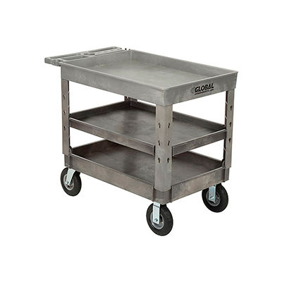 utility service shelf plastic tray pneumatic strength industrial cart carts wheels trucks globalindustrial handling