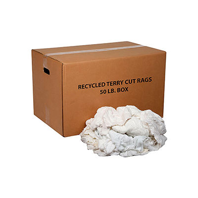 Global Industrial Premium Recycled White Cotton Terry Cut Rags, 50 Lb. Box