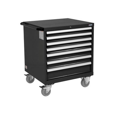 Global Industrial Mobile Modular Drawer Cabinet 7 Drawers w/Lock 30x27x36-7/10 Black