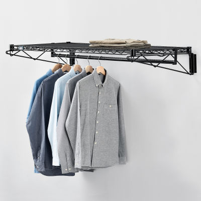 Black Coat Rack with Bars - Wall Mount - 48"W x 24"D x 6"H
