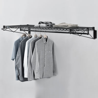 Black Coat Rack with Bars - Wall Mount - 60"W x 24"D x 6"H