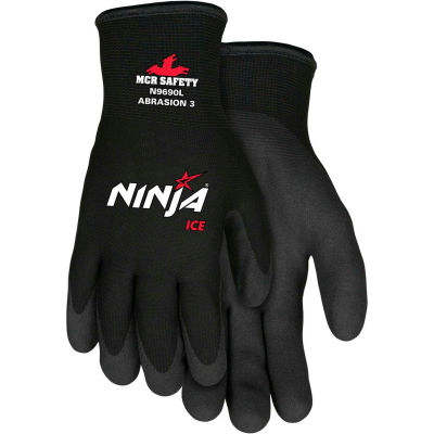 MCR Safety N9690S Ninja® Ice Gloves, Arcylic Terry Inner, Black, Small, 1 Pair