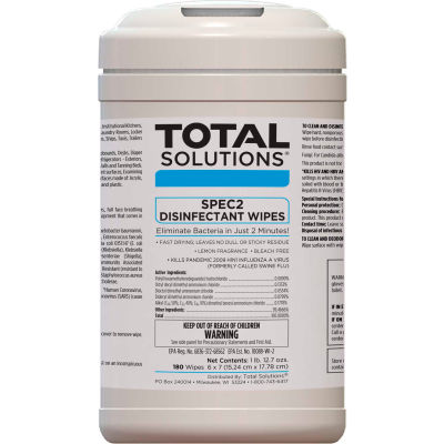 Total Solutions SPEC 2 Disinfectant Wipes - 6"X7" Wipes, 180 Wipes/Canister, 6 Canisters/Case